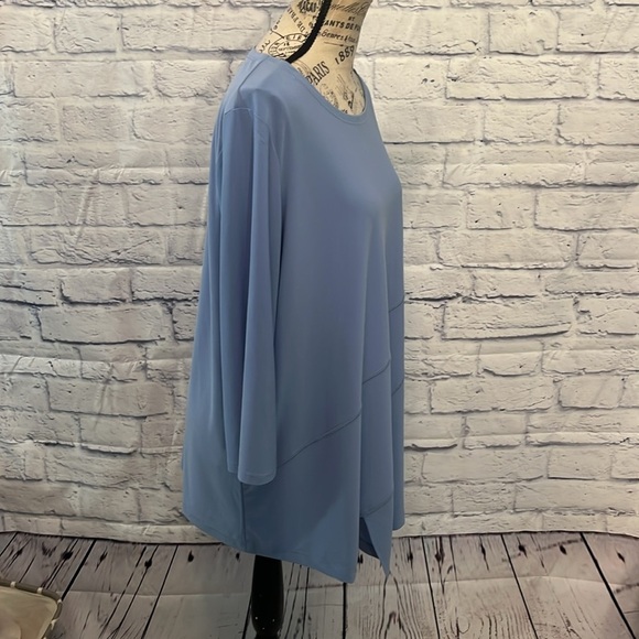 Clara Sun Woo Tunic Top Asymmetrical Hem 3/4 Sleeves Blue Size XL - Picture 4 of 7